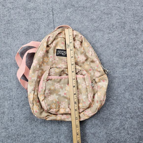 Vintage JanSport Mini Backpack Floral Tan Pink Small Daypack School Travel Y2K - Picture 4 of 6